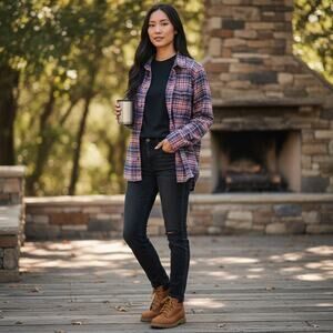 Ariat Flannel Shirt Womens XL Rebar DuraStretch Work Thick Faded Rose Shacket